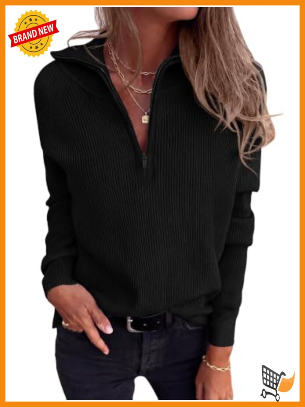 Women's Quarter Zip Ribbed Knit Pullover Sweater Long Sleeve Fall Layering Top